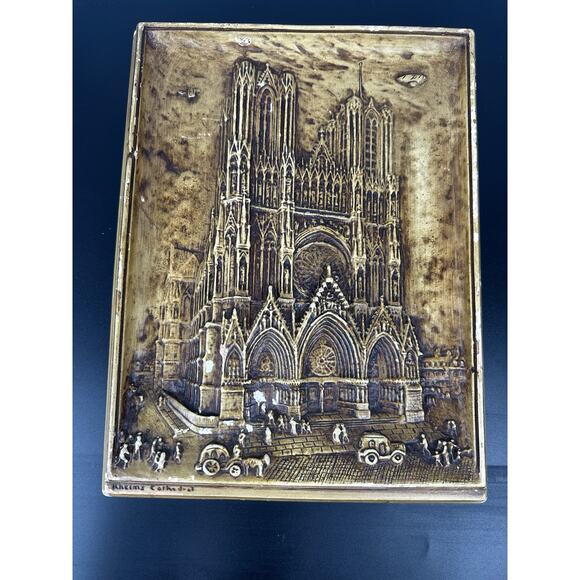 Ivorex Osborne Plaque Rheims Cathedral Made In England VTG Stone - Picture 7 of 10
